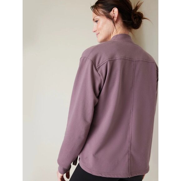 ATHLETA Retroterry Damask Mauve Cotton Terry Wrap Cardigan Sweatshirt, Size S - Picture 2 of 13